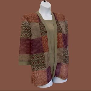 Vintage Giulia | Petite 12P Sage & Plum Long Sleeve 2 in 1 Pullover Jacket/Top